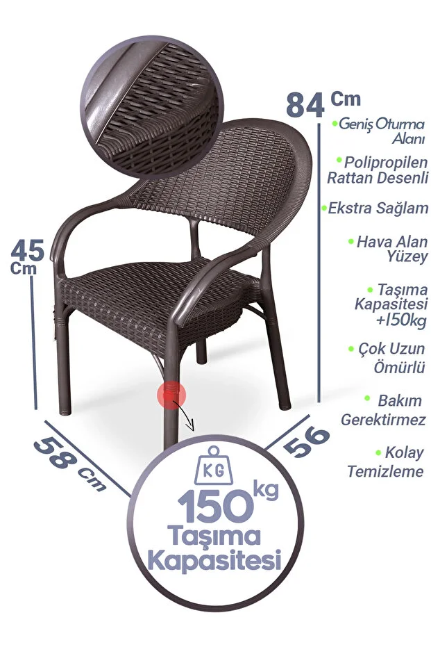 Bambu Pro 90x150cm Rattan Bahçe Balkon Masa Takımı 6 Kişilik Camsız Set Kahverengi